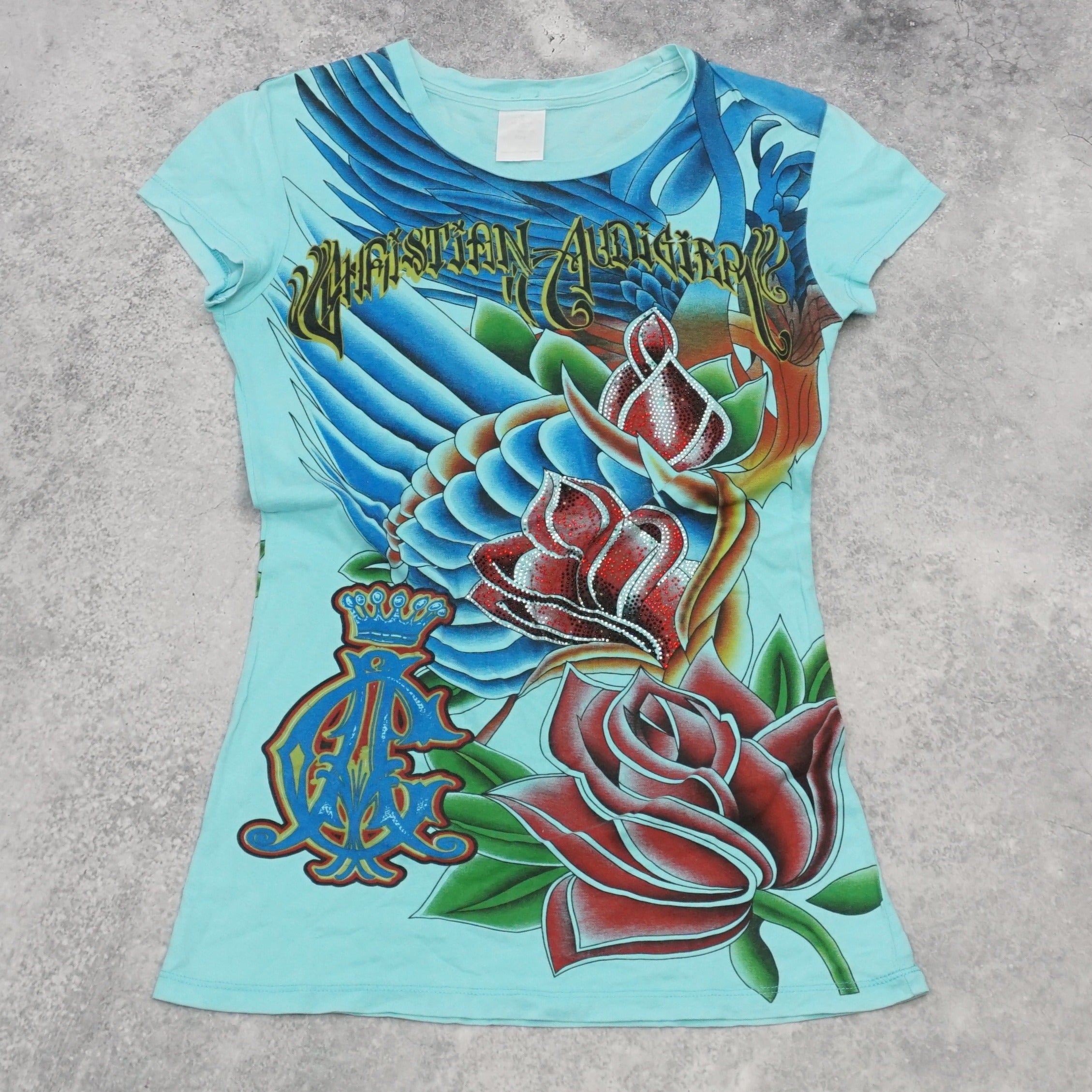 Christian Audigier Graphic Floral T-Shirt