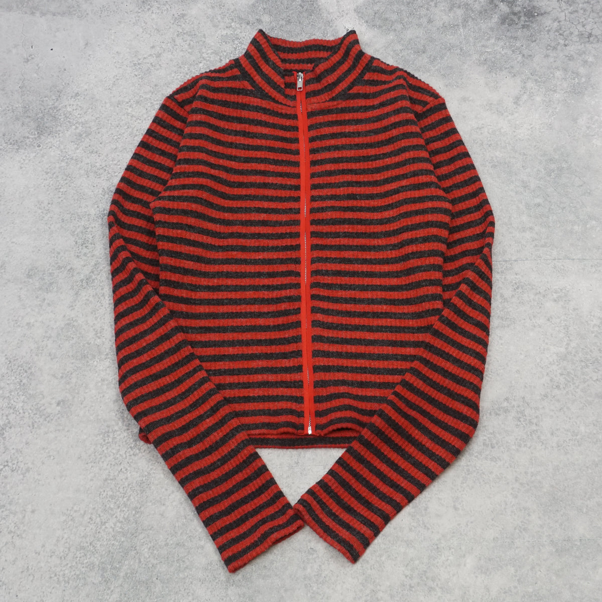 Lioness Striped Mock Neck Zip Up Knit