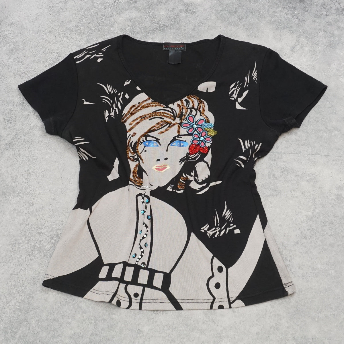 2000s Custo Barcelona Graphic Beaded Top