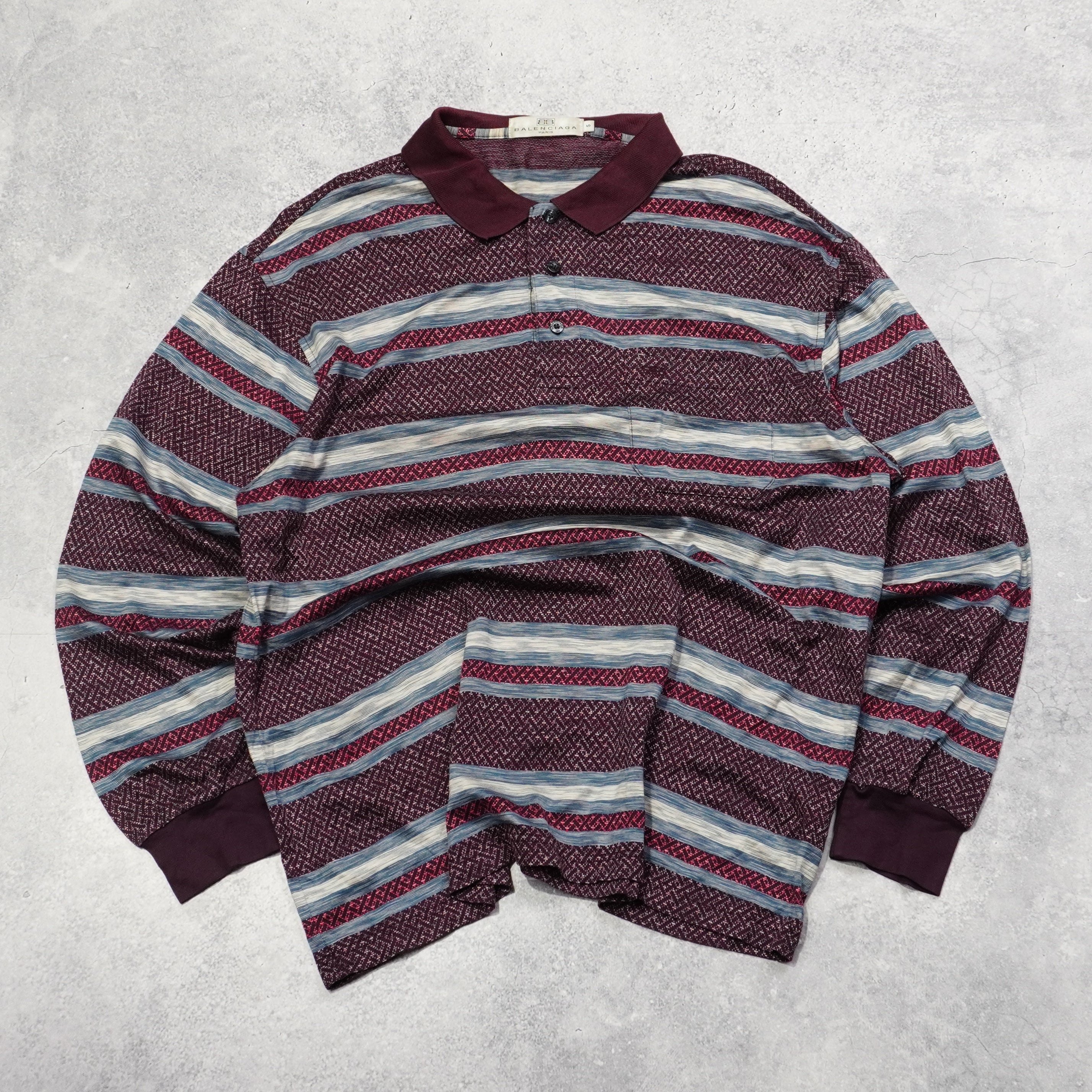 2000s Balenciaga Striped Pattern Polo