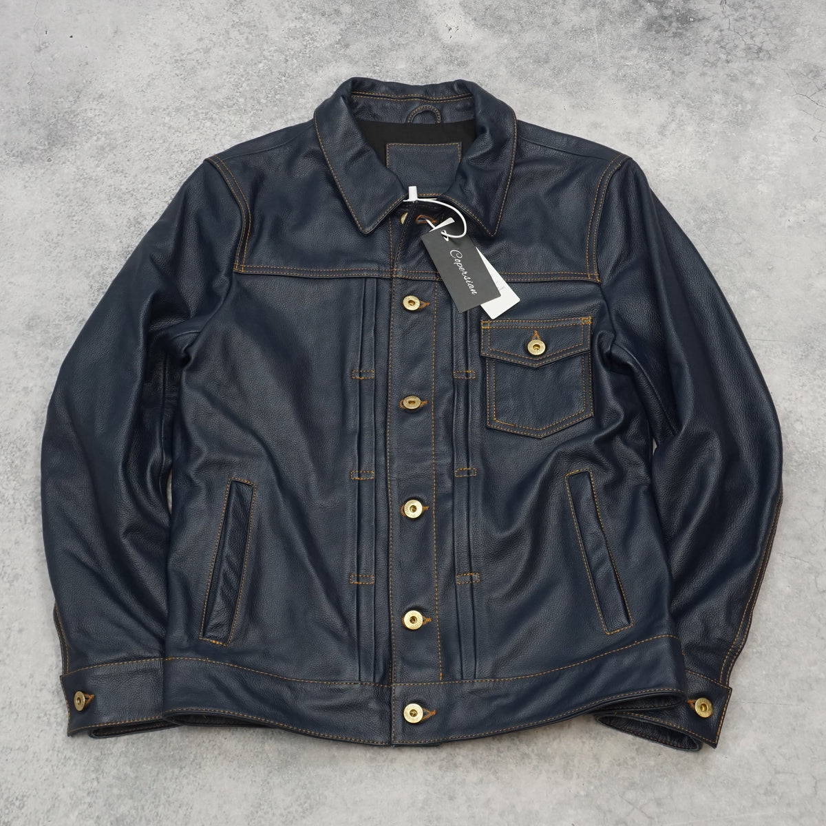 Copersian Navy Trucker Leather Jacket