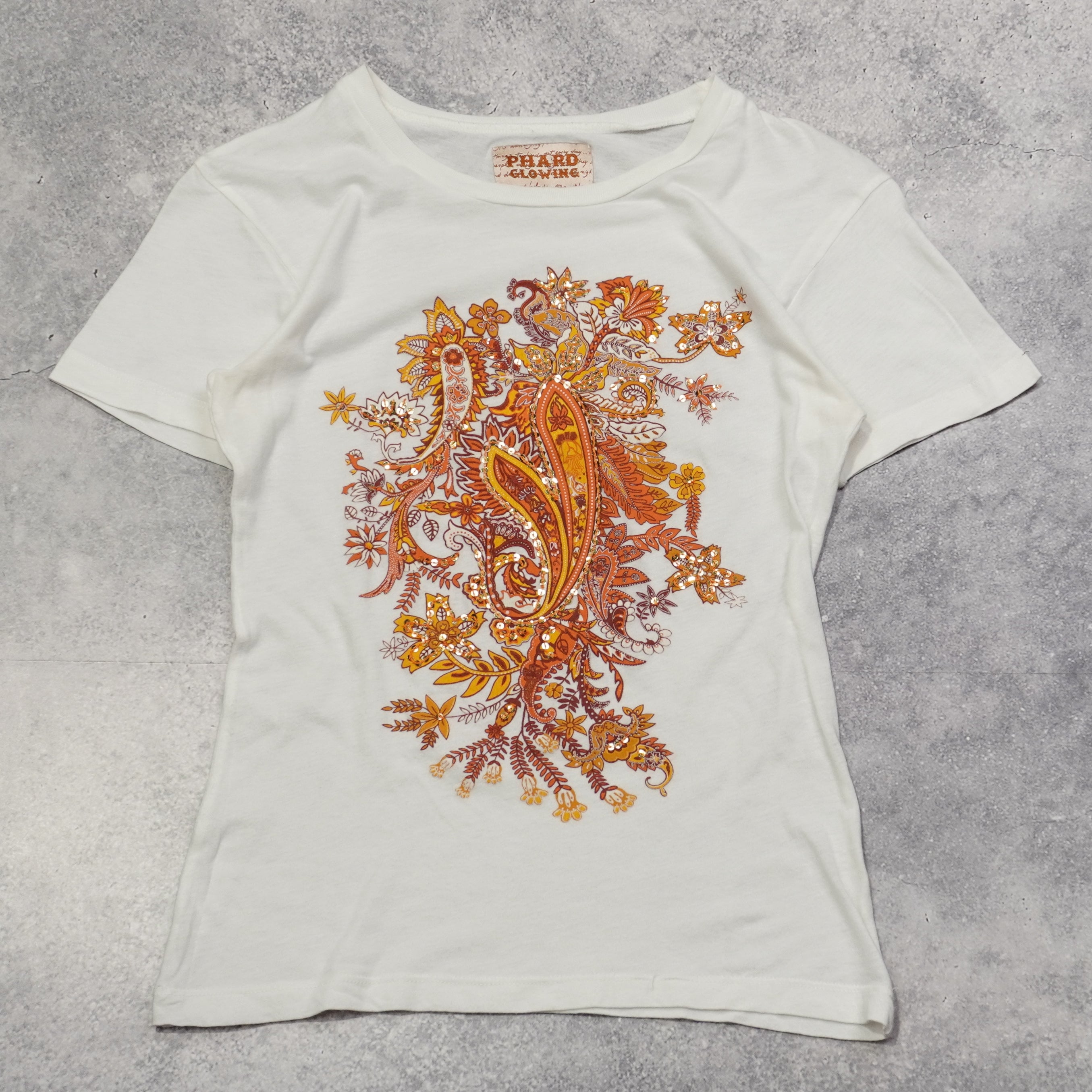 2000s Phard Clowing Graphic Orange Floral T-Shirt