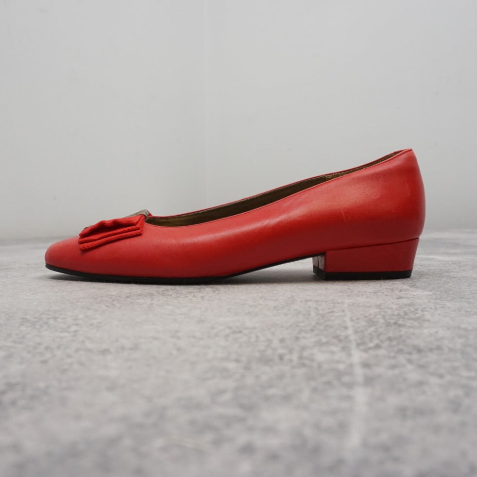 80s Yves Saint Laurent Leather Bow Low Block Heels