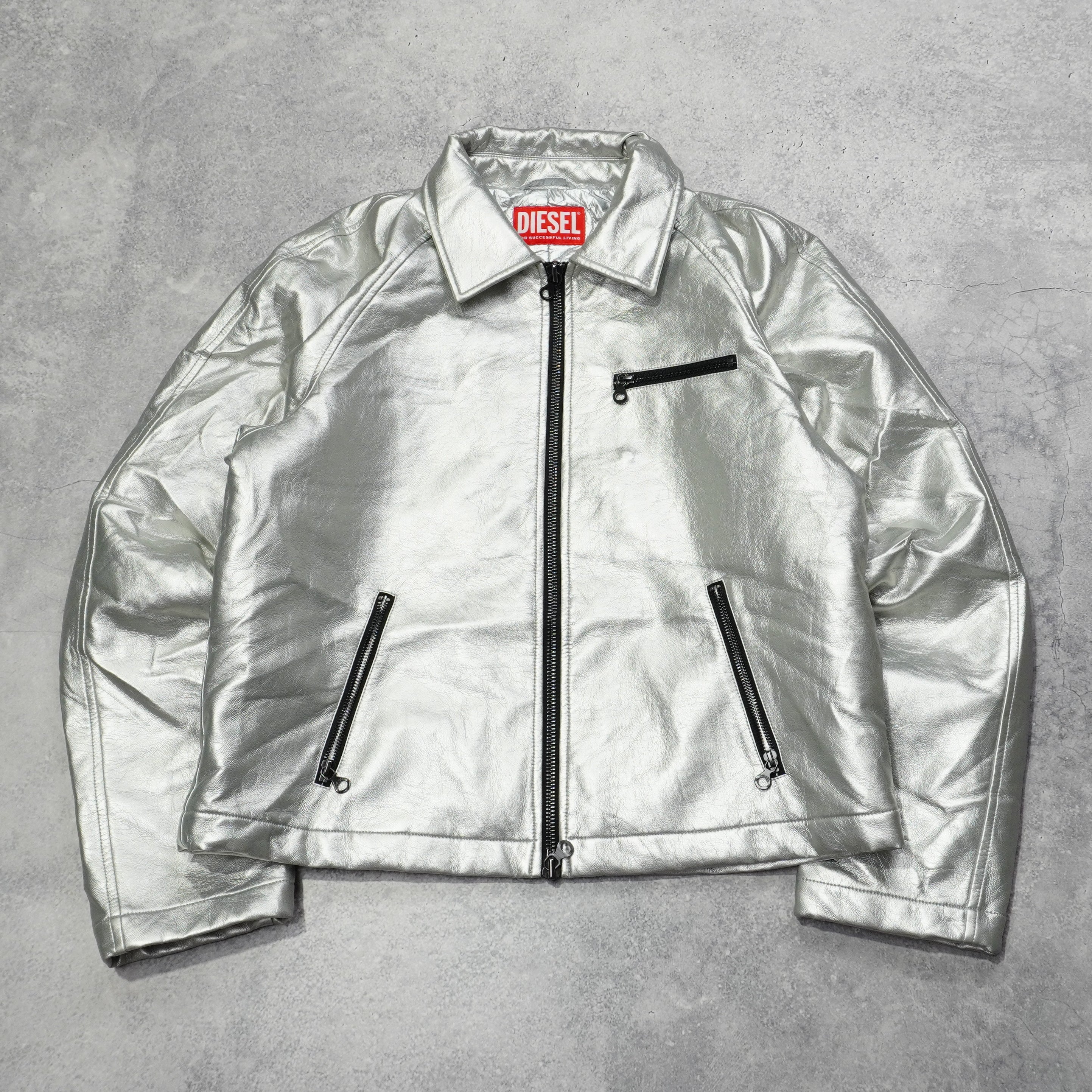 Diesel Metallic Silver PU Leather Jacket