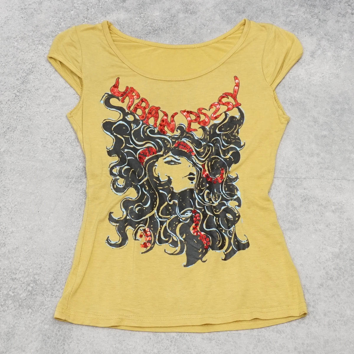 2000s Urban Posy Sequin Graphic Top Tee