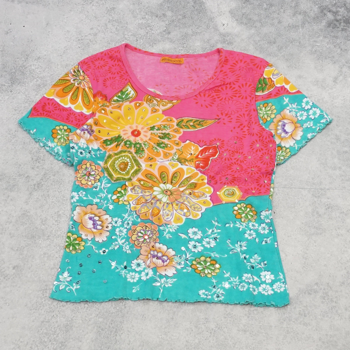 2000s Associe Floral Sequin Top Tee