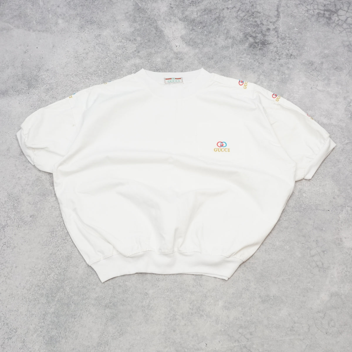 90s Gucci Embroidered Logo Short Sleeve Crewneck Sweater