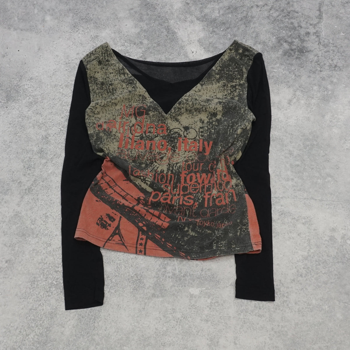 2000s Carlotta Graphic Mesh Long Sleeve Top