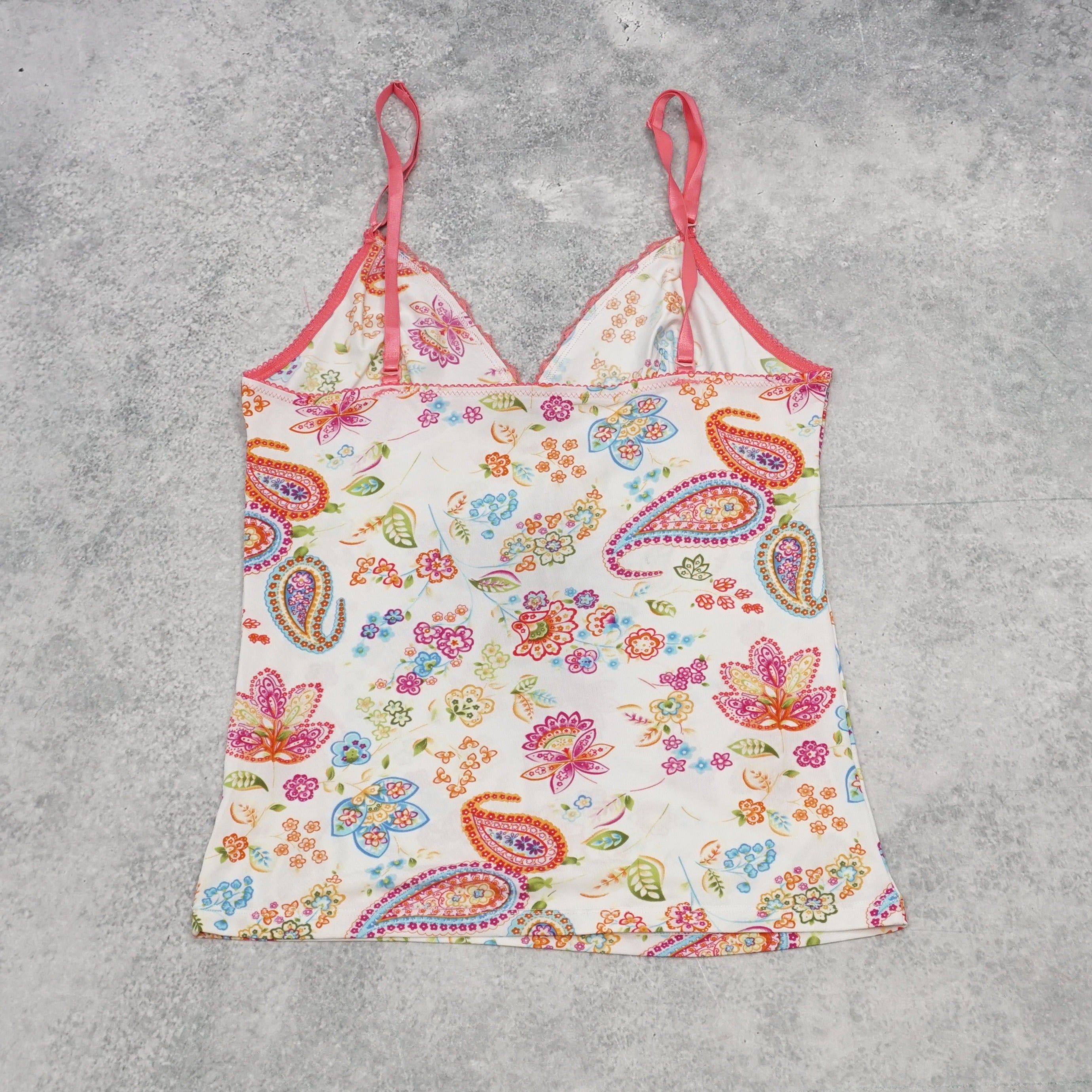 2000s Paisley Floral Lace Trim Cami Top
