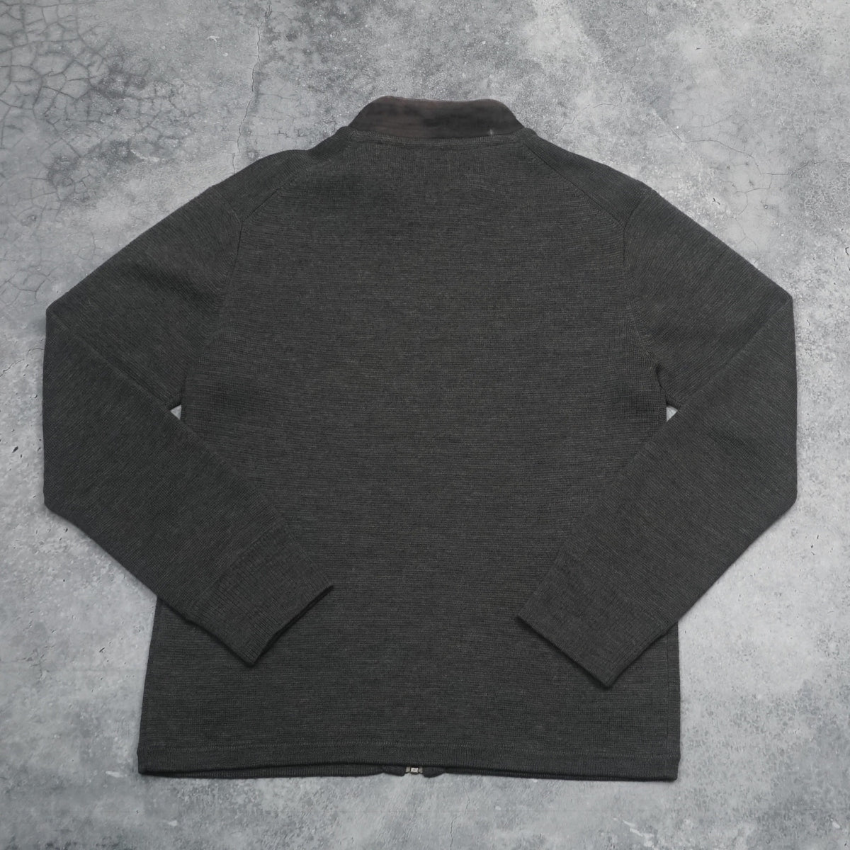 2000s Burberry Black Label Wool Leather Trim Zip Up Knit