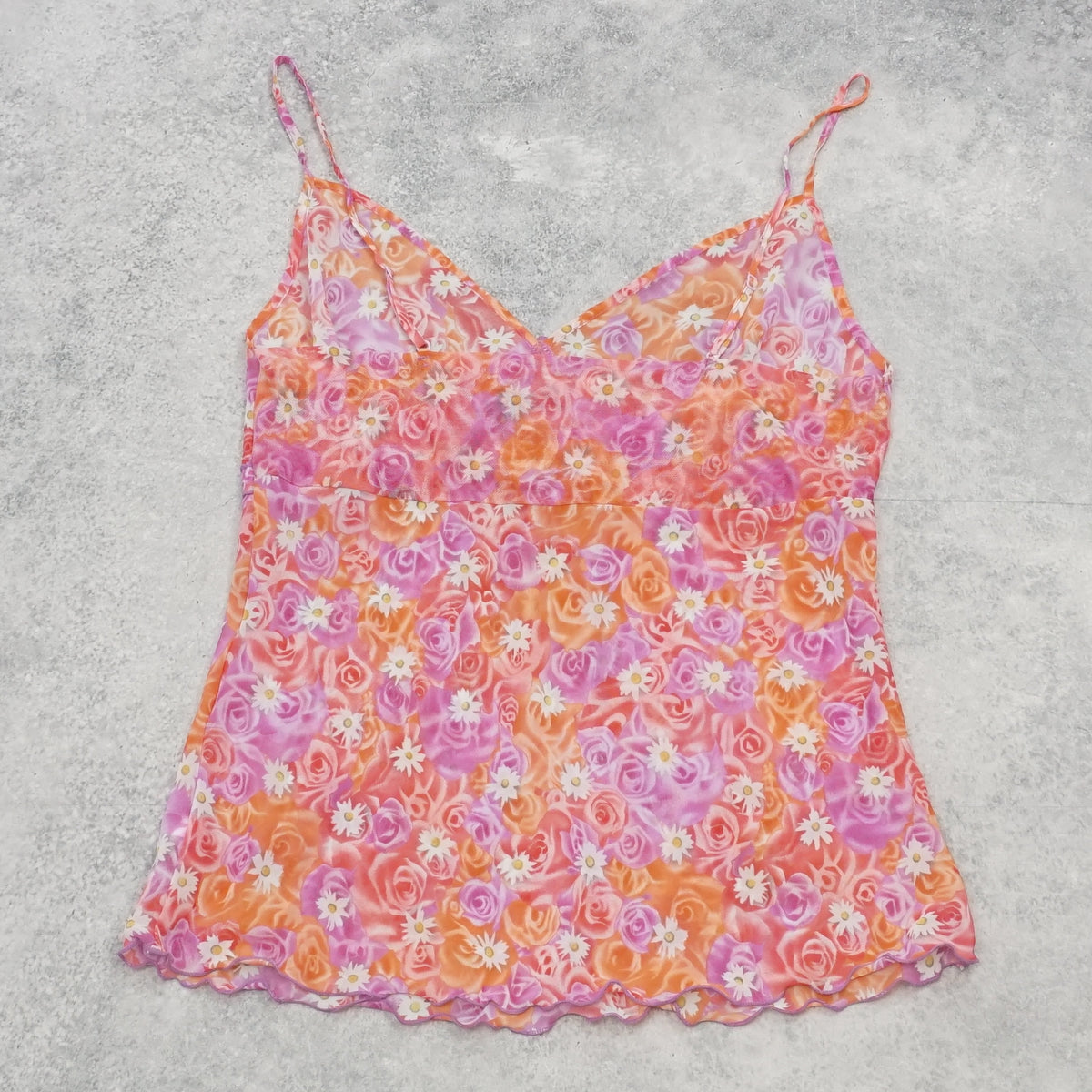 2000s Andra Kim  Floral Mesh Cami Top