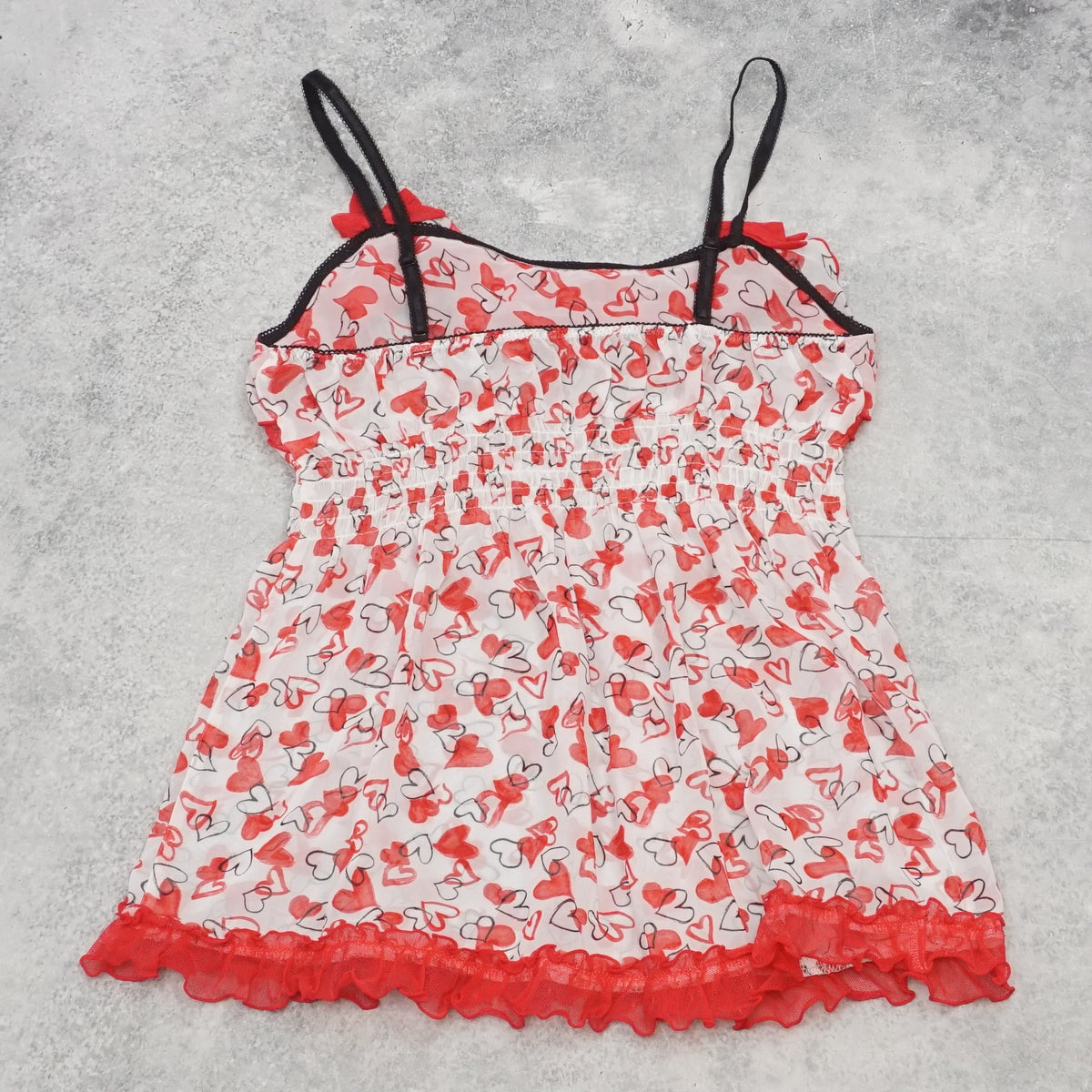 2000s Heart Print Ruffle Cami Top