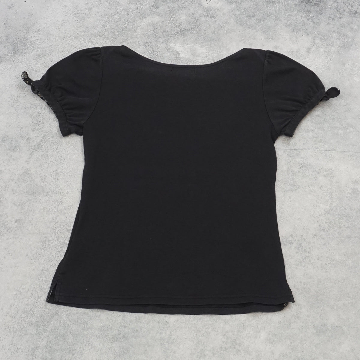 2000s Burberry London Blue Label Puff Sleeve Nova Check Trim Top T-Shirt