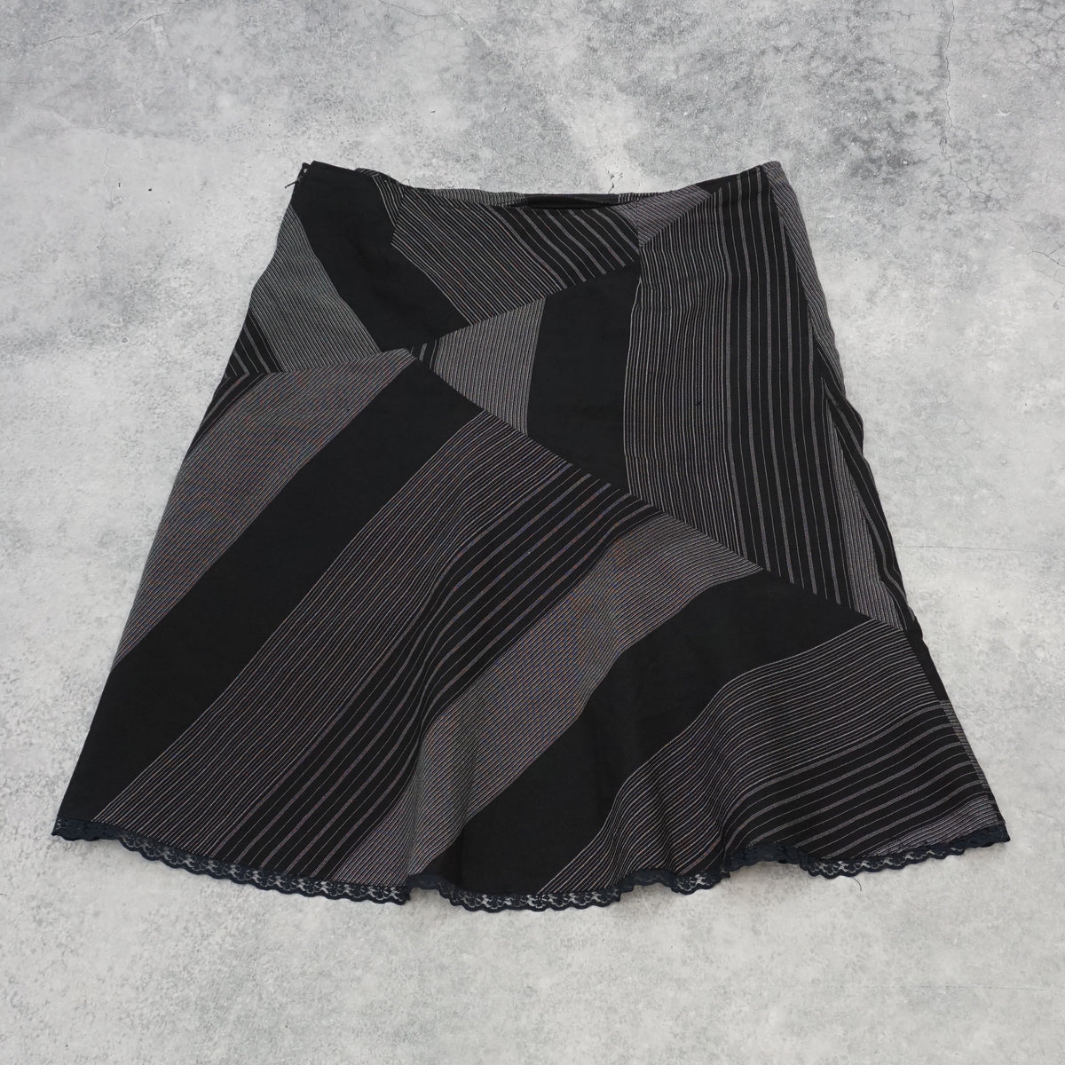 2000s Striped Patchwork Lace Trim Skirt