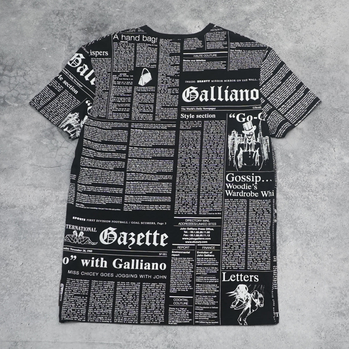 2000s John Galliano Gazette Newspaper Print V-Neck T-Shirt
