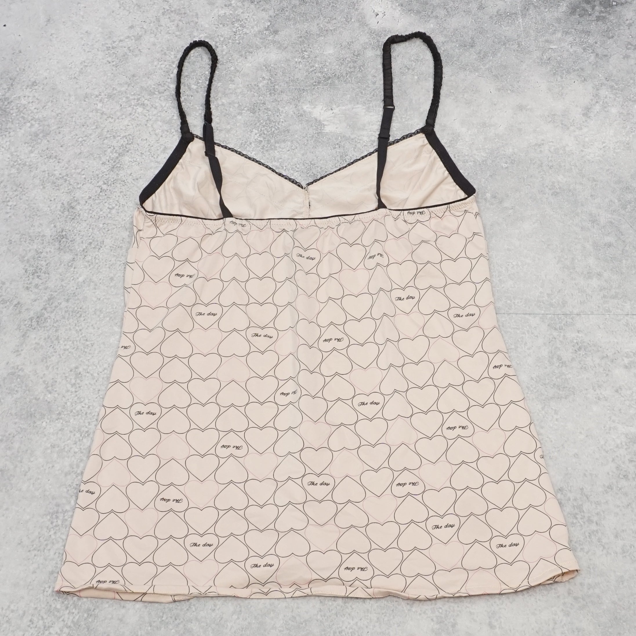2000s The Day Underwear Heart Print Lace Cami Top