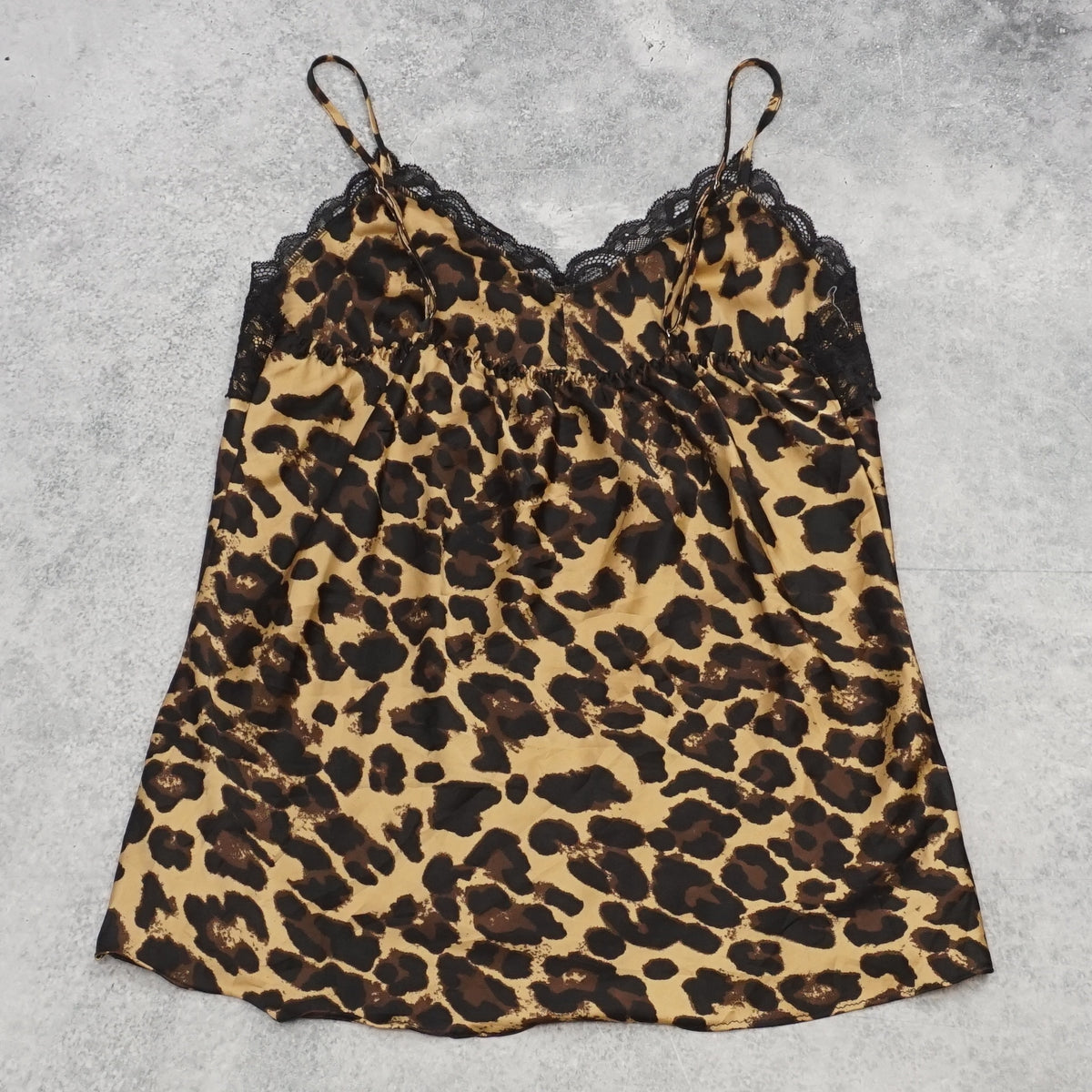 2000s Leopard Print Lace Trim Satin Cami Top