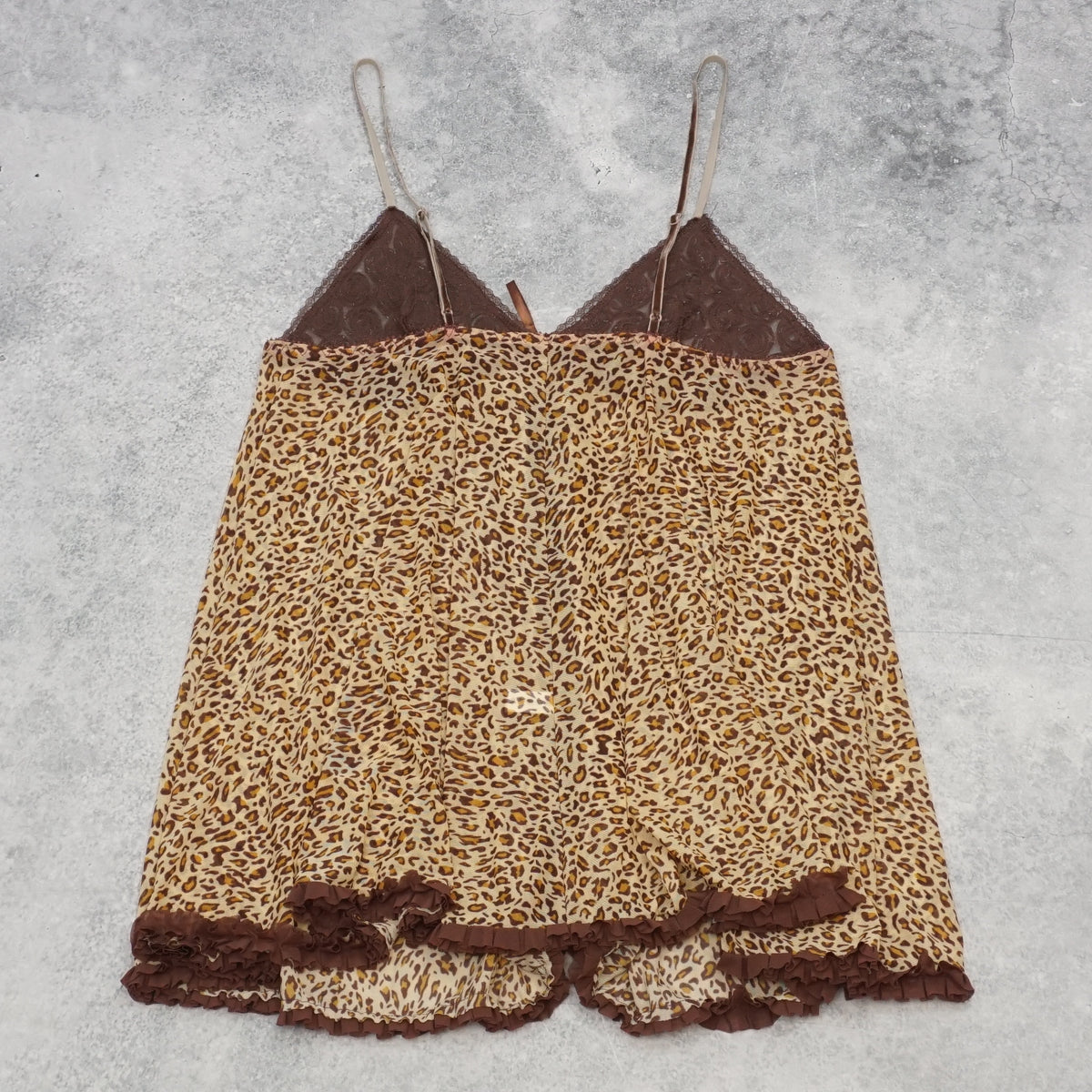 2000s Leopard Print Mesh Ruffle Cami Top