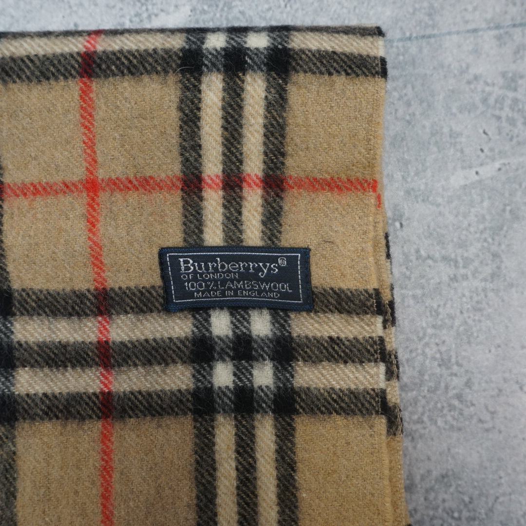 90s Burberrys Nova Check Lambswool Fringed Scarf