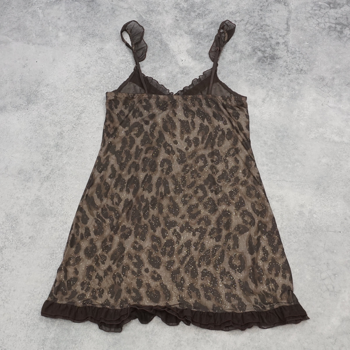 2000s Fila Leopard Print Glitter Mesh Ruffle Dress