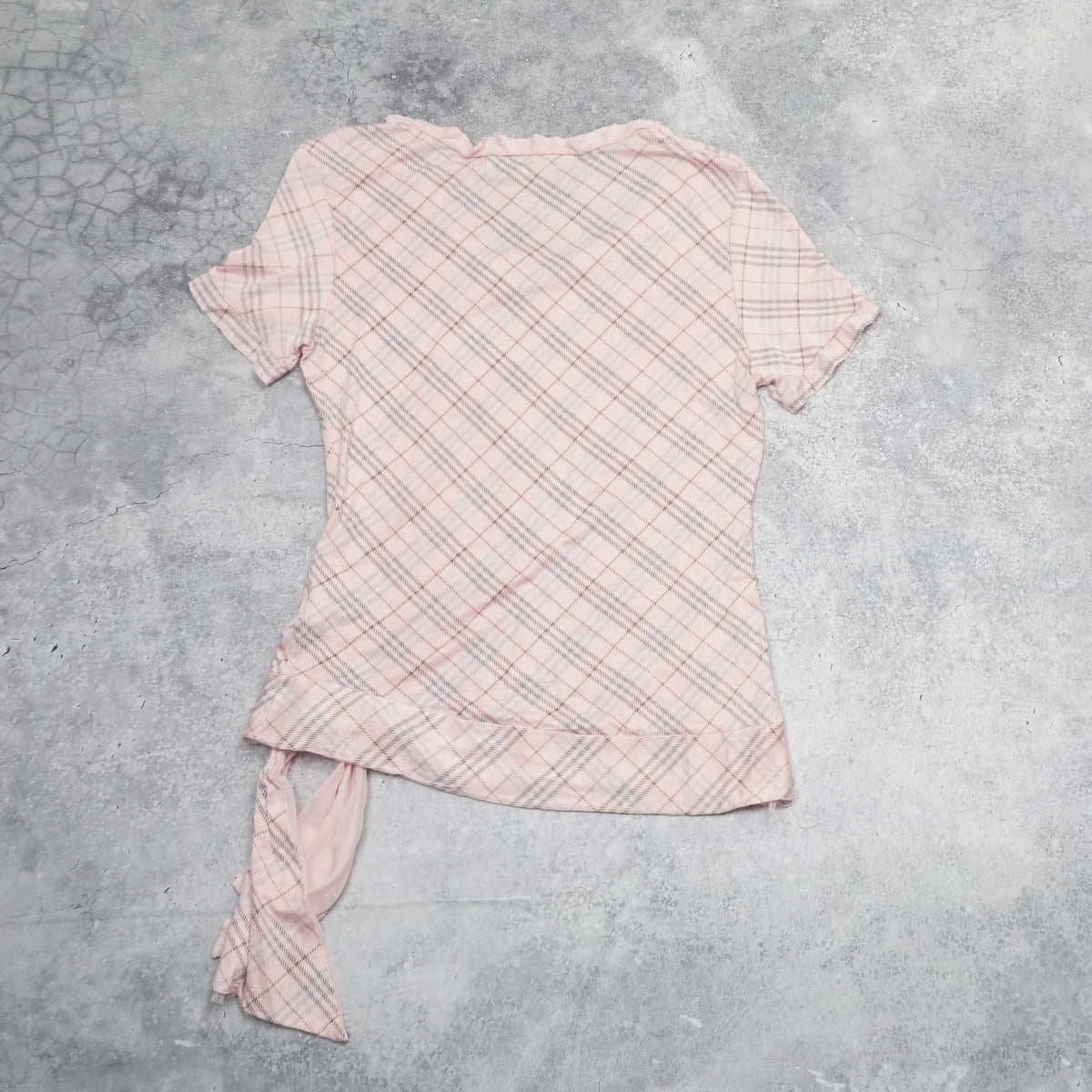 2000s Burberry Blue Label Plaid Frilly Side Tie T-Shirt Top