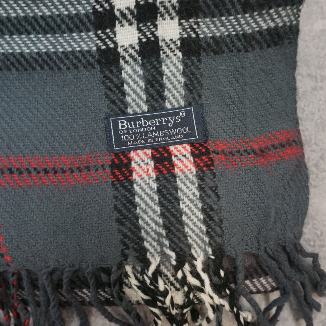 90s Burberrys Of London Lambswool Check Fringed Scarf