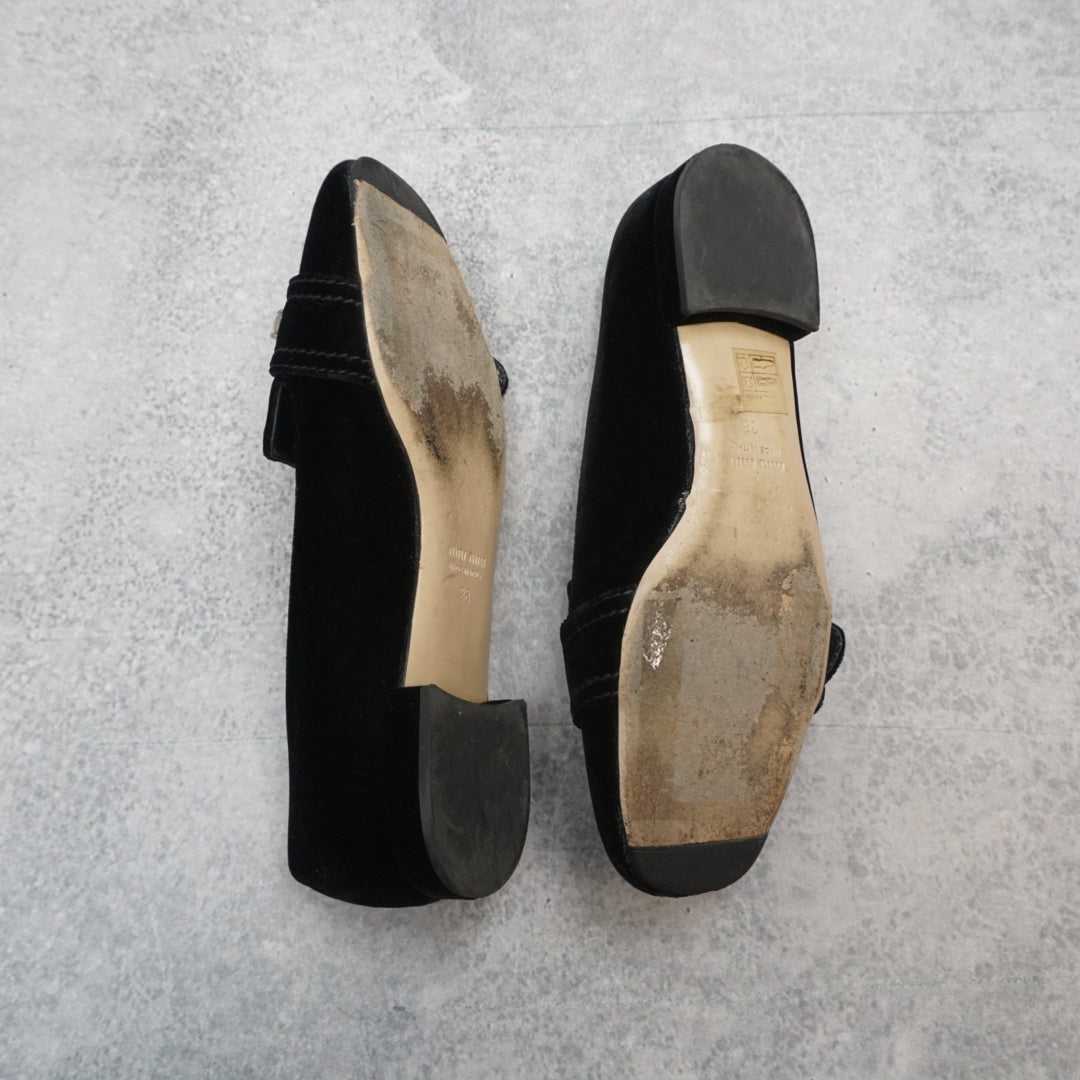 2000s Miu Miu Embellished Velvet Shoes Flats
