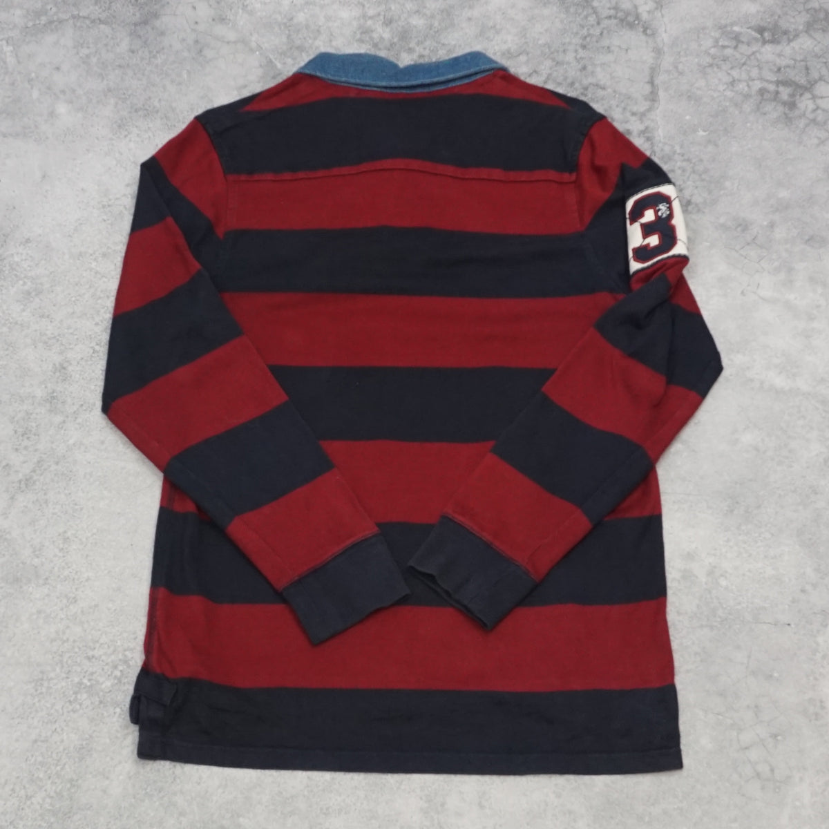 St George By Duffer Striped Denim Collar Polo Rugby Shirt