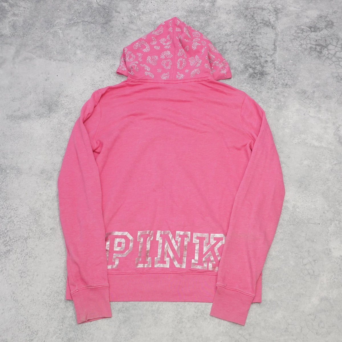 2000s Pink Victoria's Secret Rhinestone Leopard Print Hoodie Zip Up