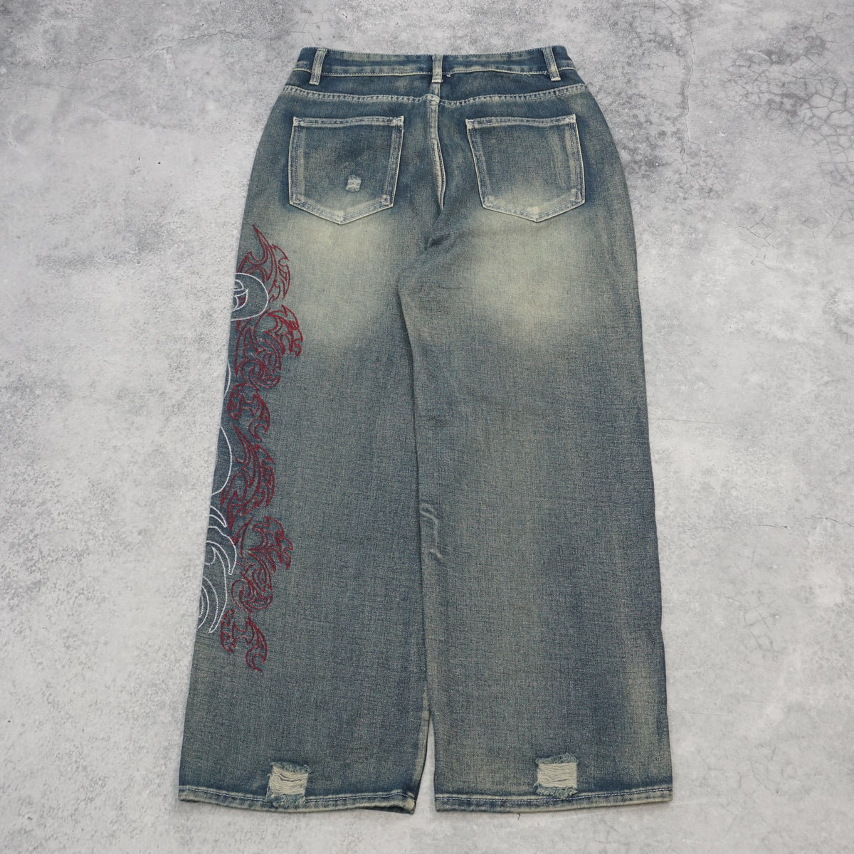 Jaded London Embroidered Distressed Baggy Jeans