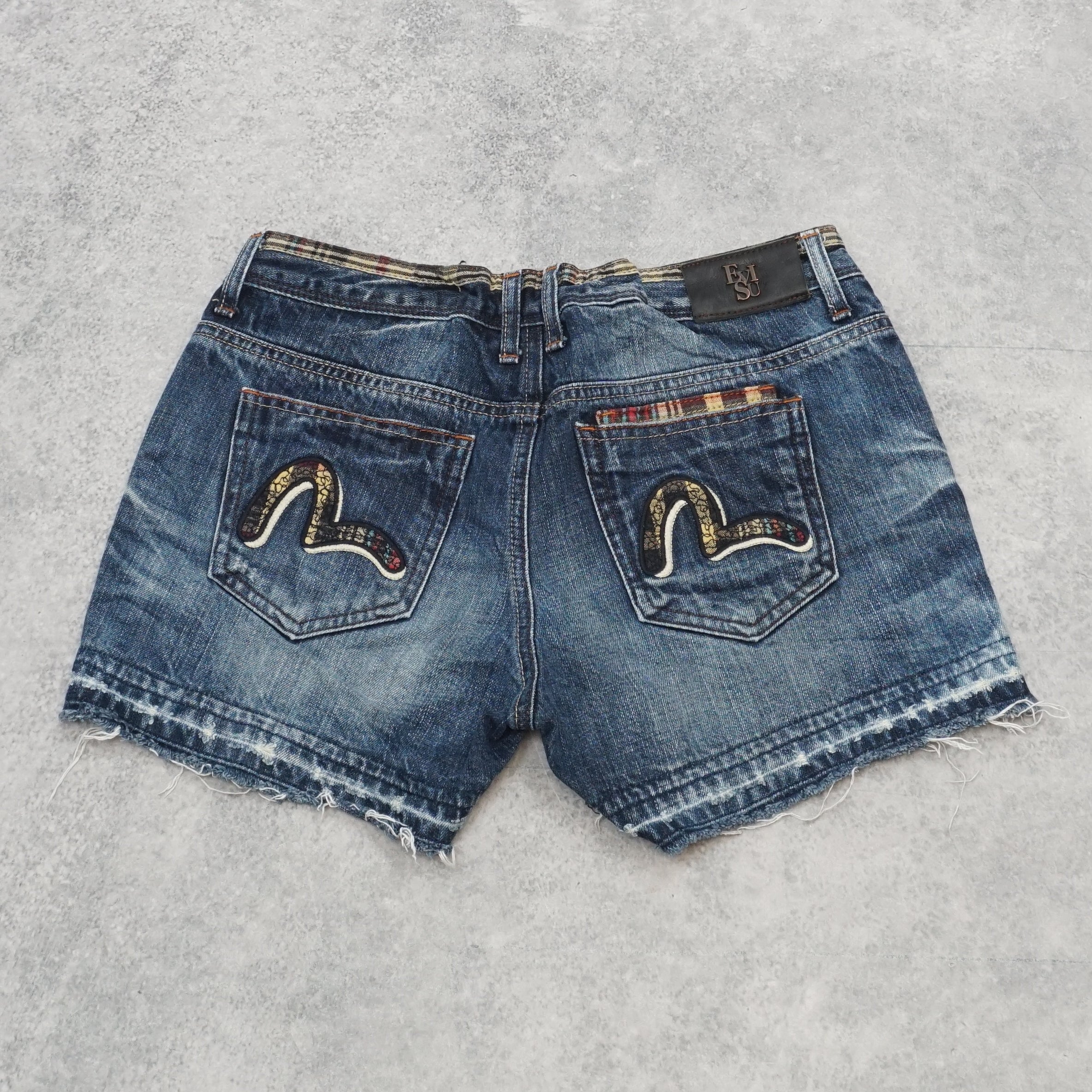 2000s Evisu Plaid Trim Cut-Off Shorts