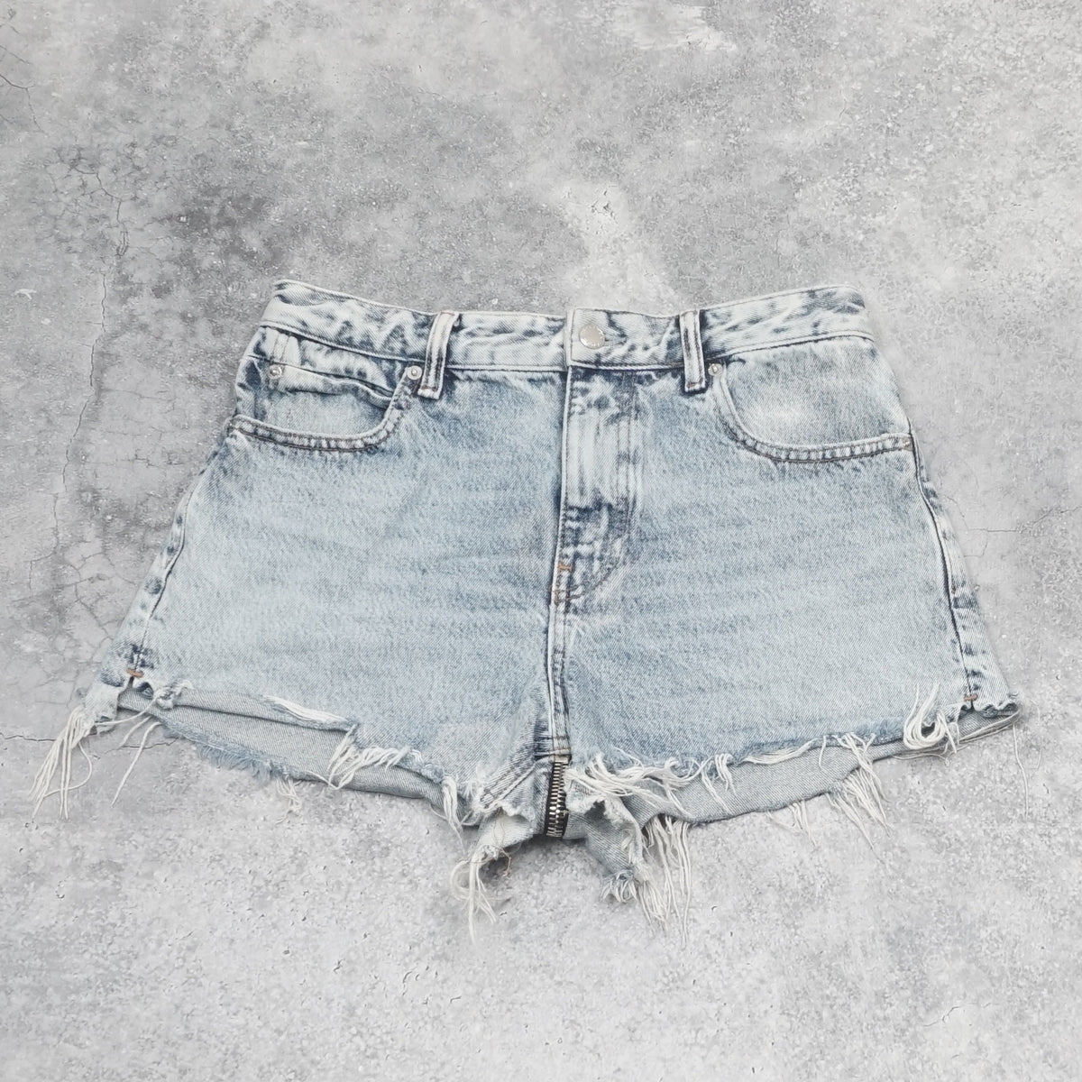Alexander Wang Denim Frayed Back Zip  Shorts