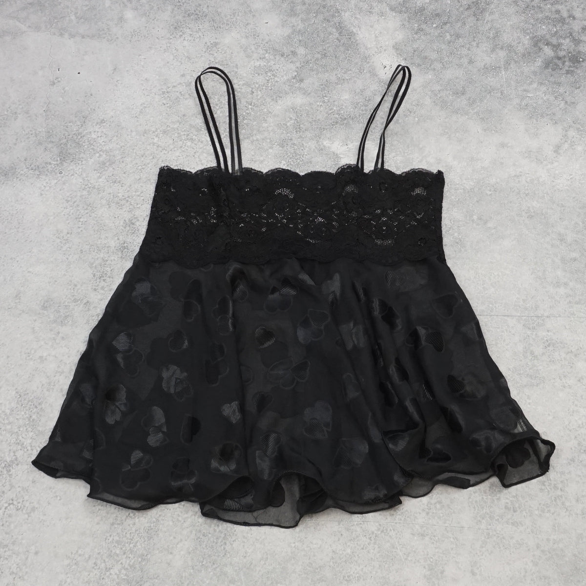 2000s Lace Trim Sheer Floral Cami Top