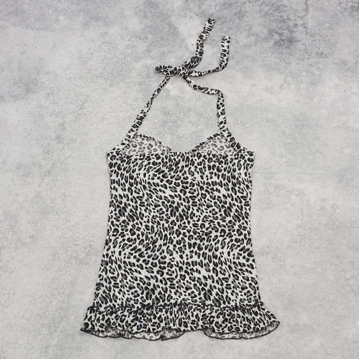 2000s Daisy Leopard Print Halter Ruffle Top