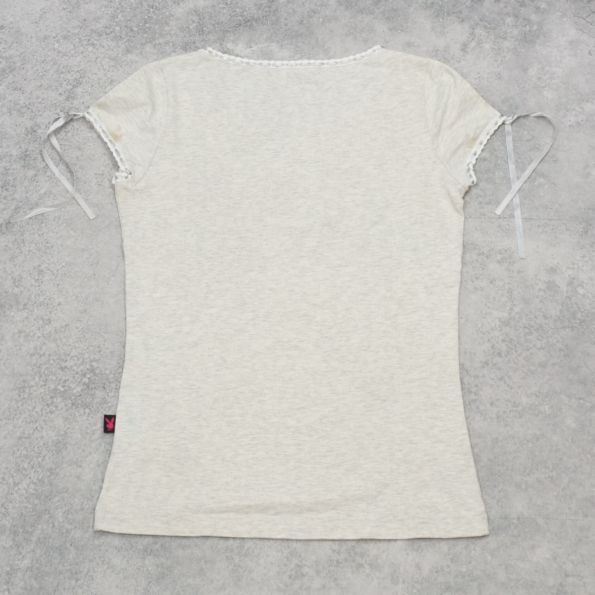 2000s Playboy Floral Embroidered Ribbon T-Shirt