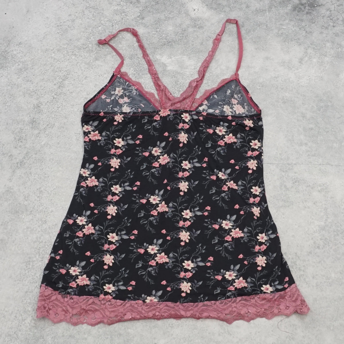 2000s Floral Lace Trim Cami Top