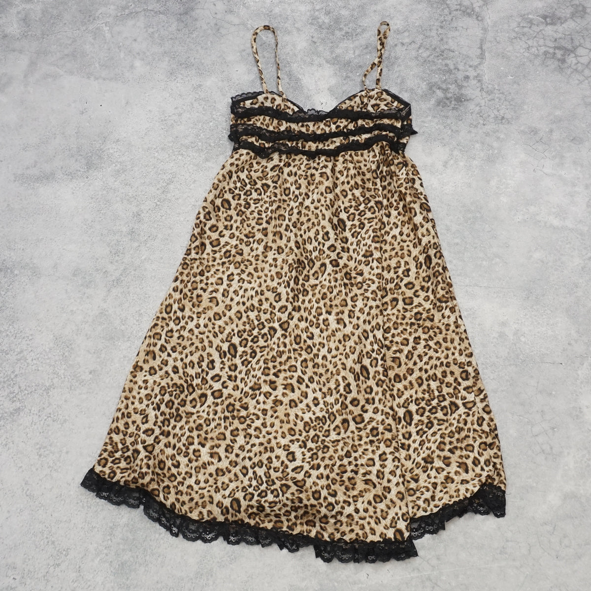 2000s Leopard Print Lace Trim Dress Slip