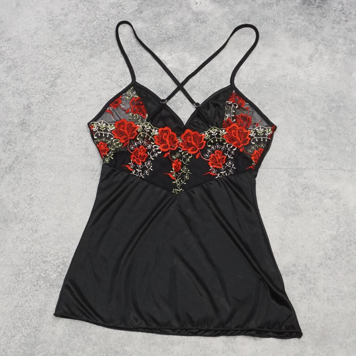 2000s Floral Embroidered Satin Cami Top