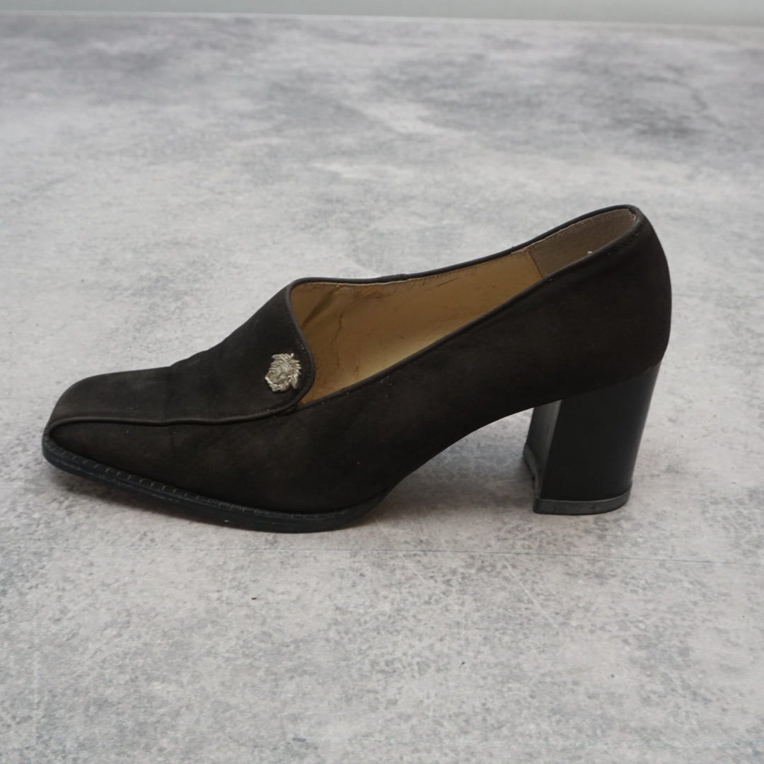 90s Gianni Versace Suede Medusa Heels
