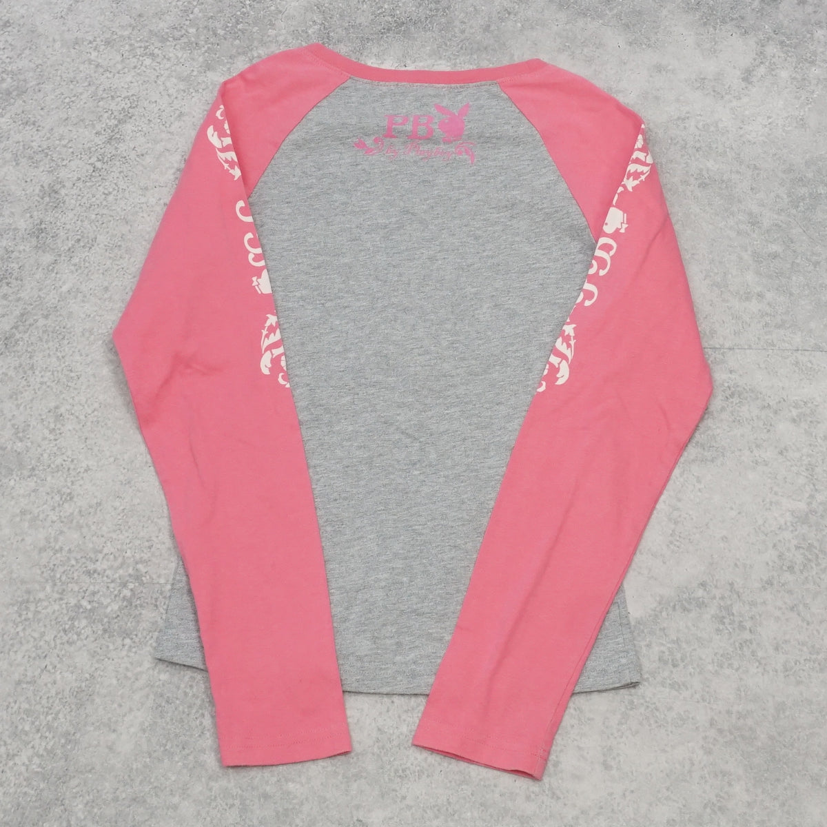 2000s Playboy Raglan Glitter Graphic T-Shirt Long Sleeve