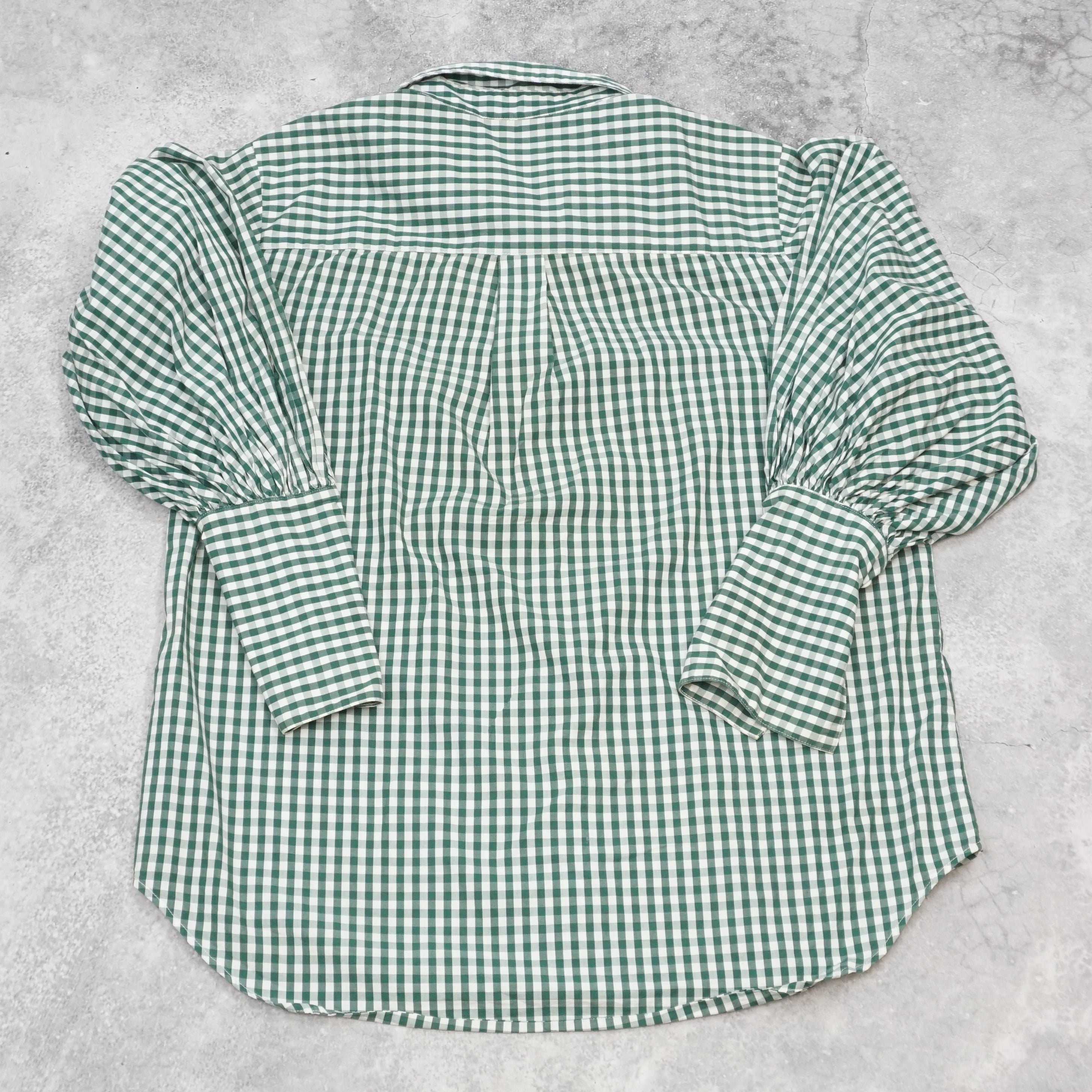 Lee Mathews Green Gingham puff sleeve Shirt