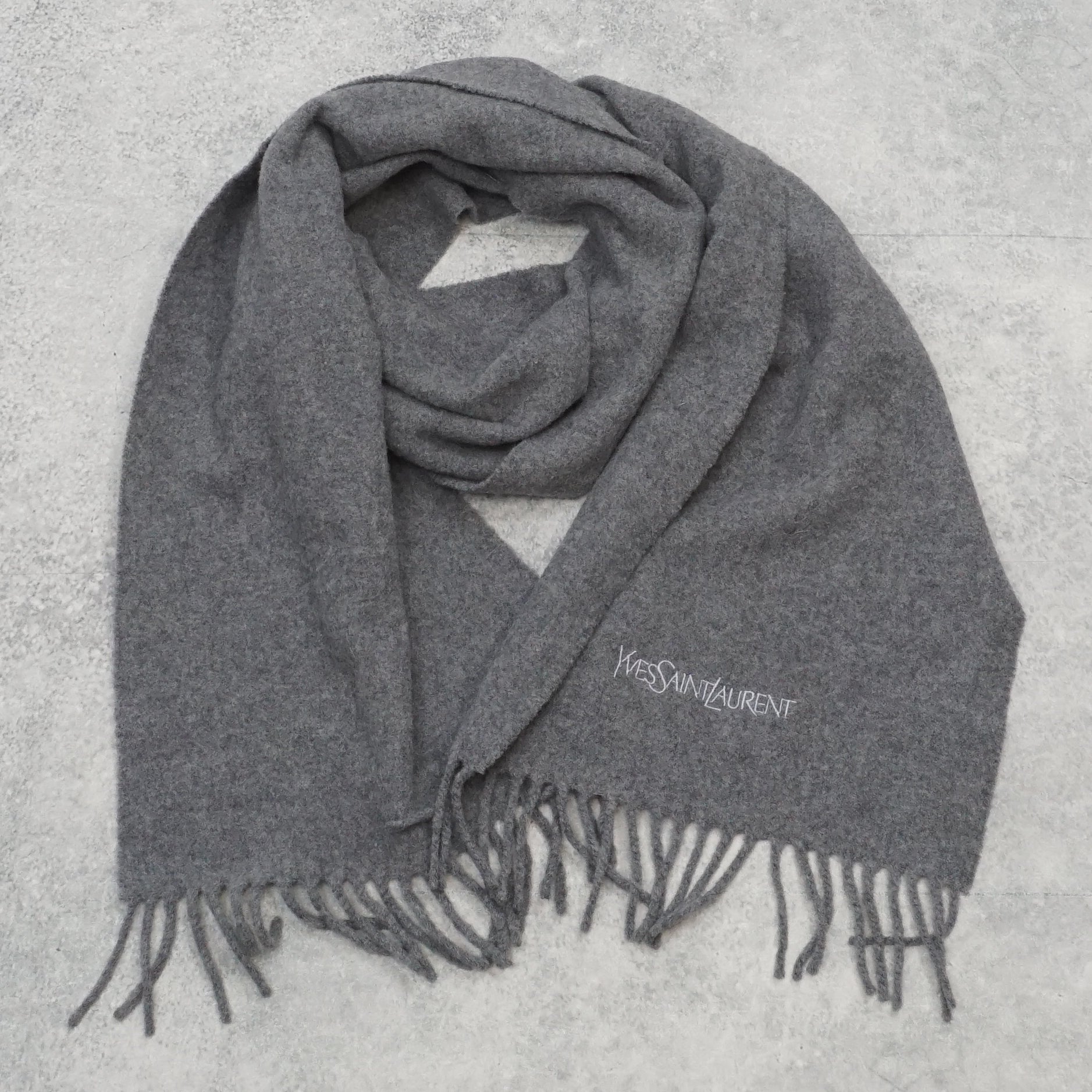 2000s Yves Saint Laurent Wool Fringed Scarf