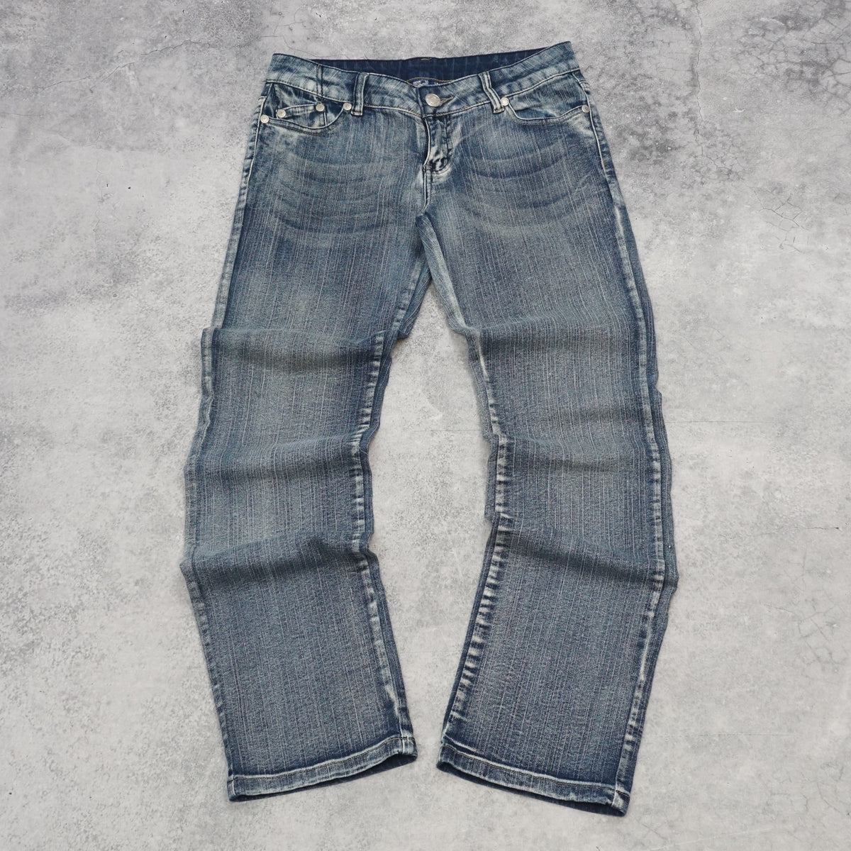 2000s Victoria Beckham For Rock & Republic Crown Embroidered Low Rise Jeans