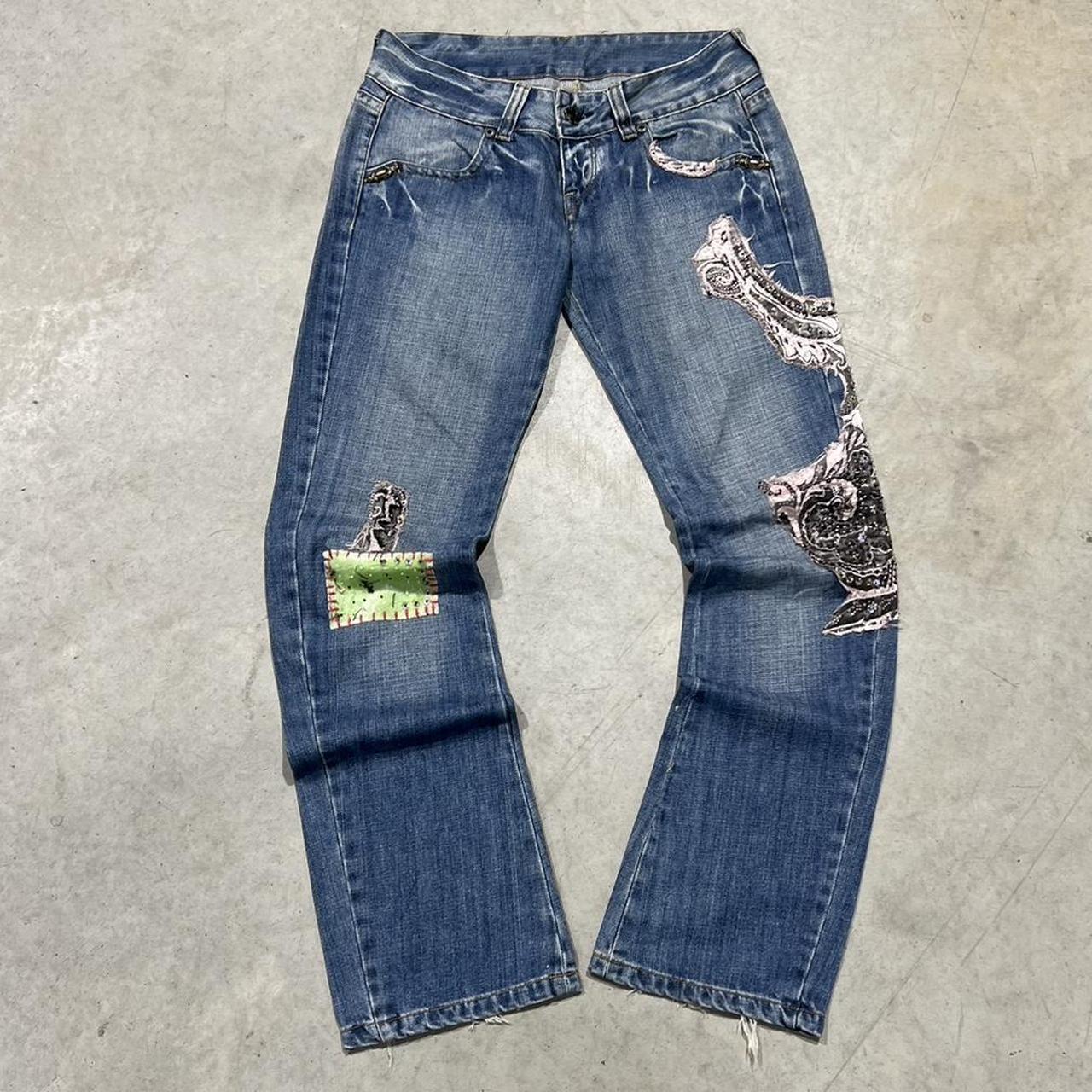 2000s Embroidered Distressed Jeans