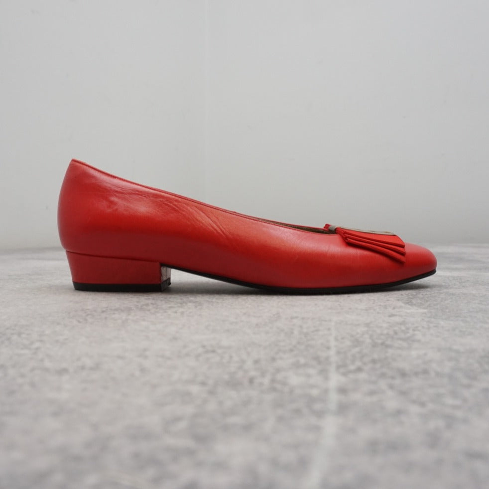80s Yves Saint Laurent Leather Bow Low Block Heels