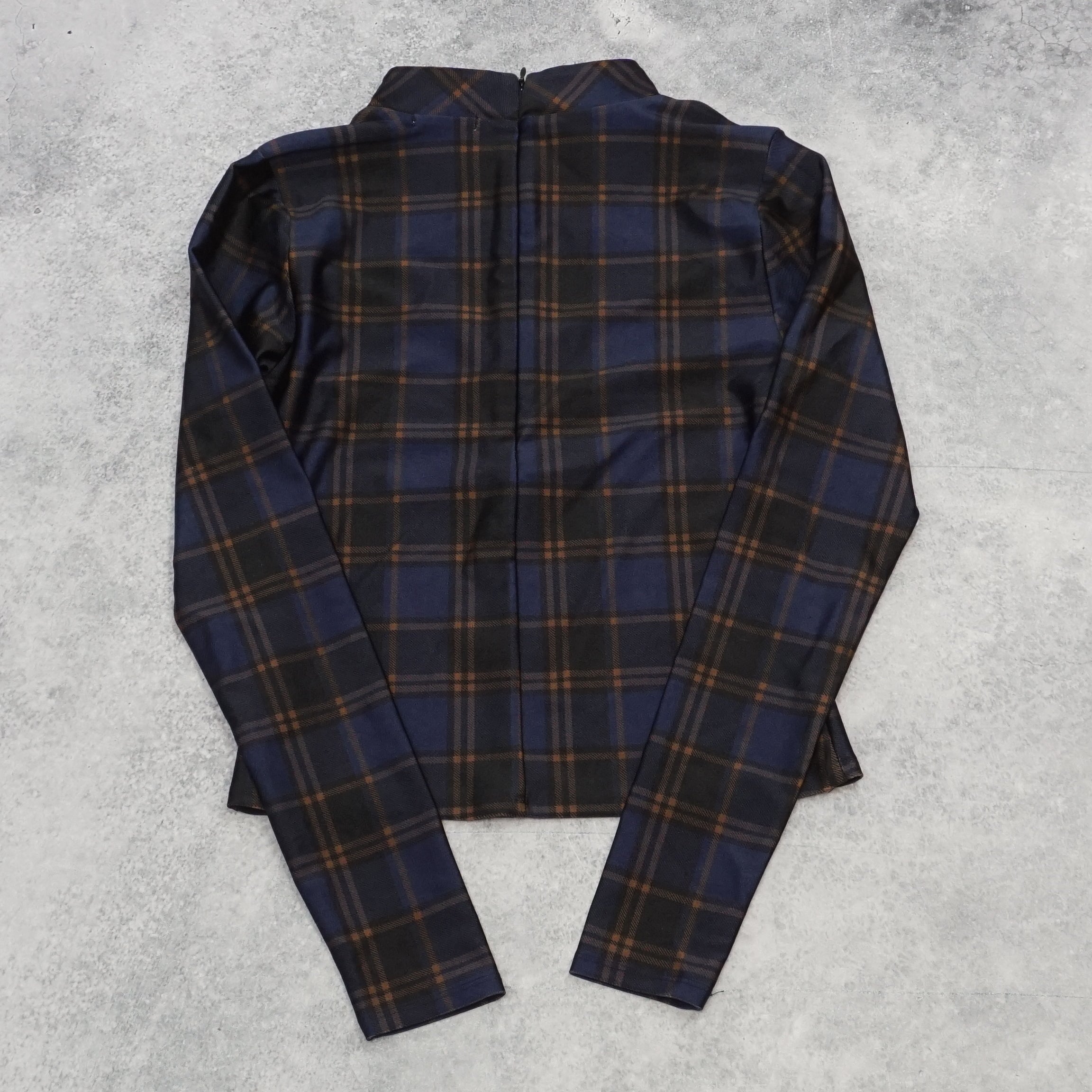 Good American Plaid Cutout Mock Neck Top