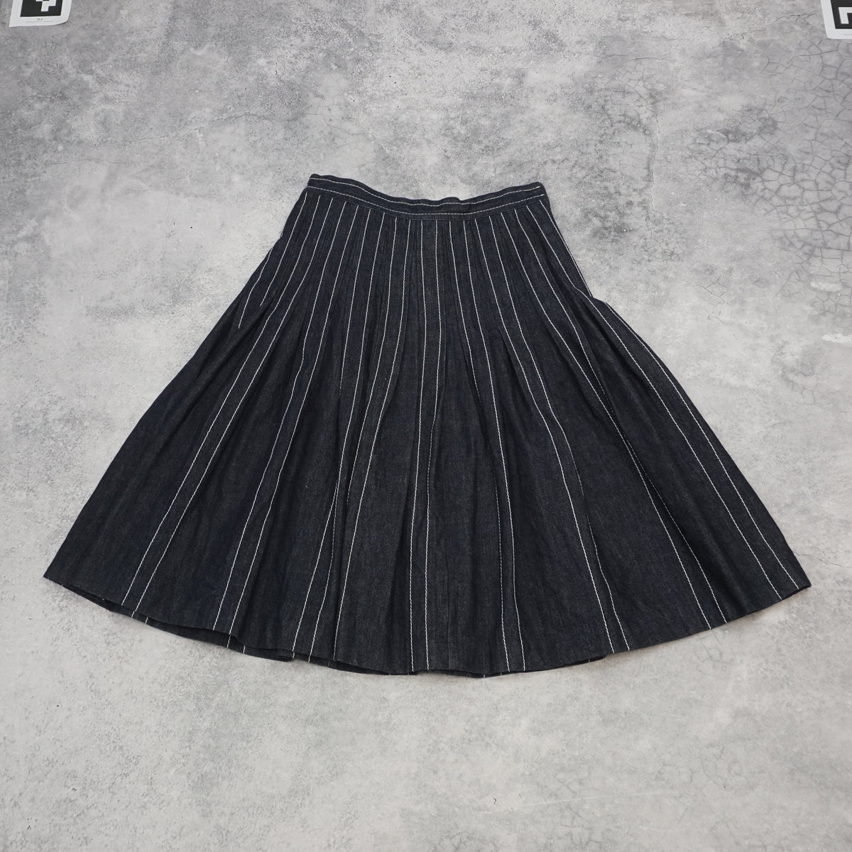 Blumarine Pleated Pinstripe Denim Midi Skirt