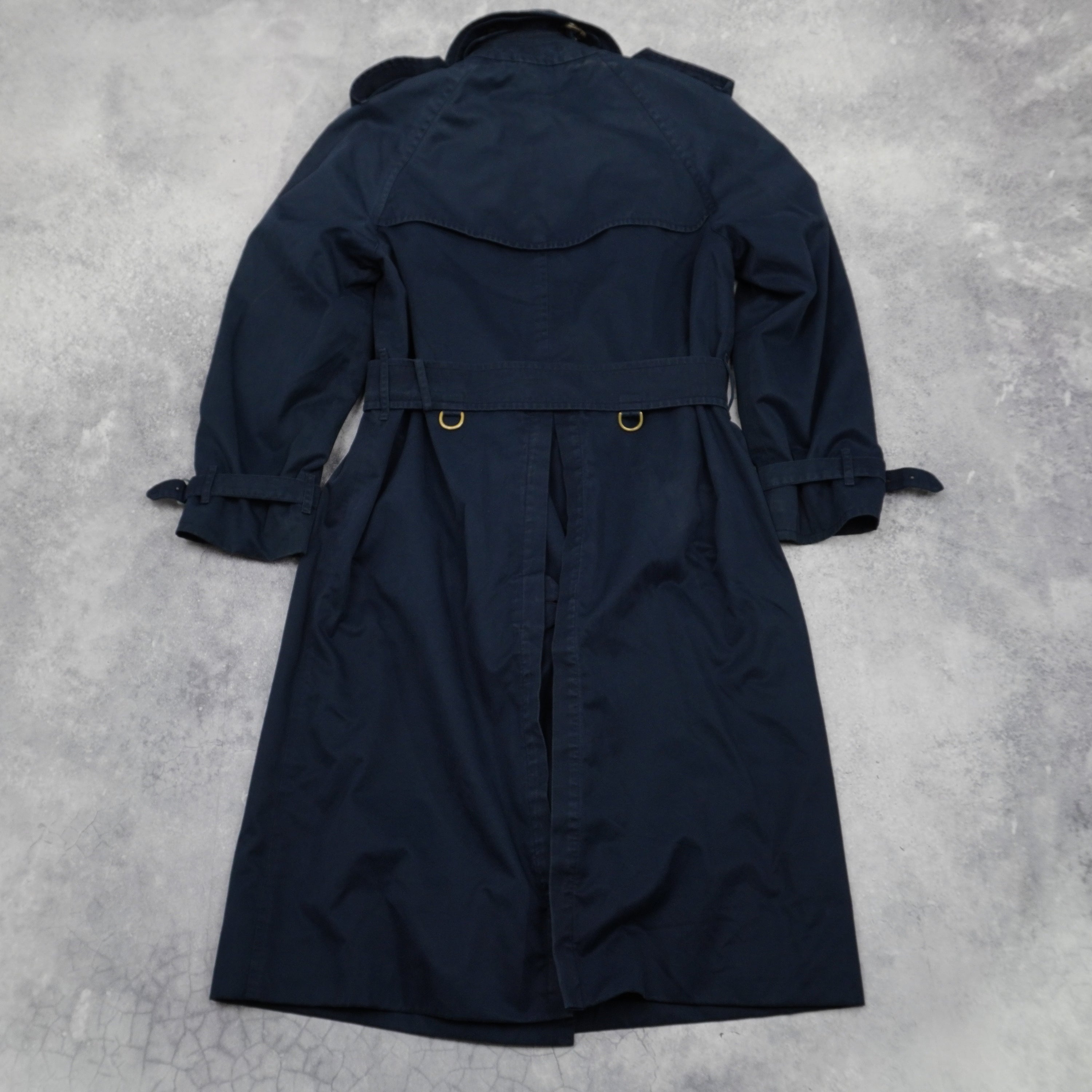 90s Burberrys Navy Double Breasted Trench Coat