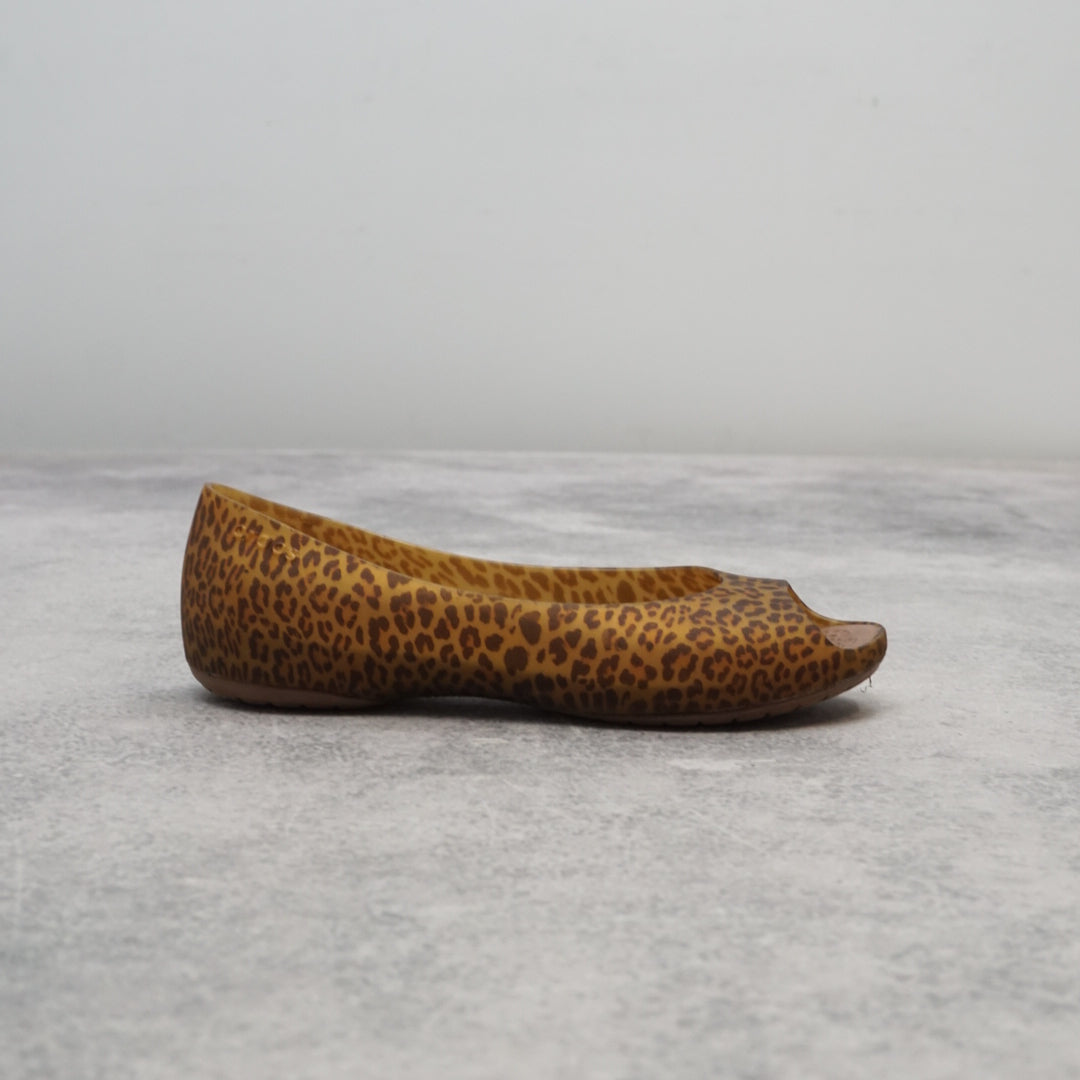 Crocs Leopard Peep Toe Flats Shoes