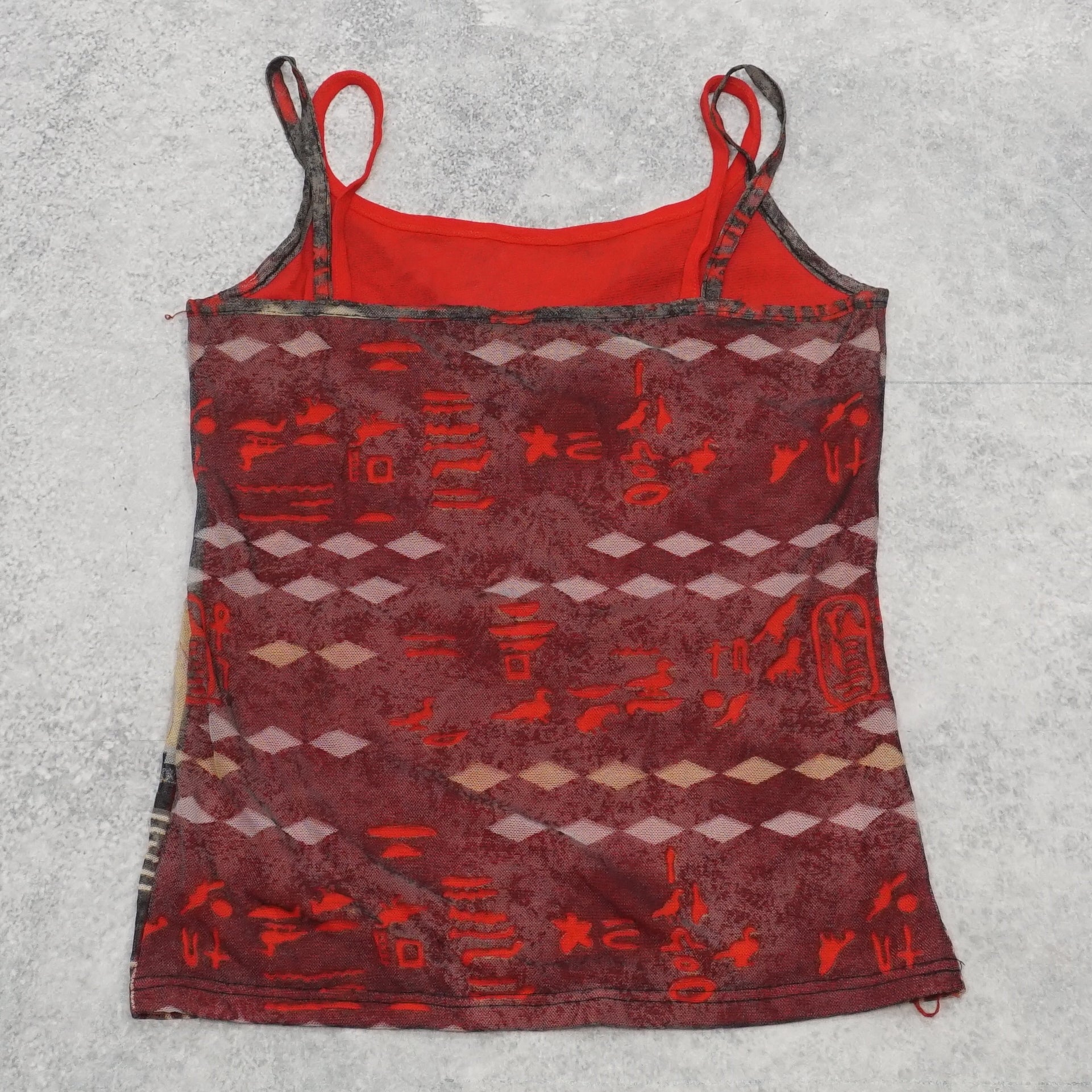 2000s Egyptian Graphic Mesh Cami Top